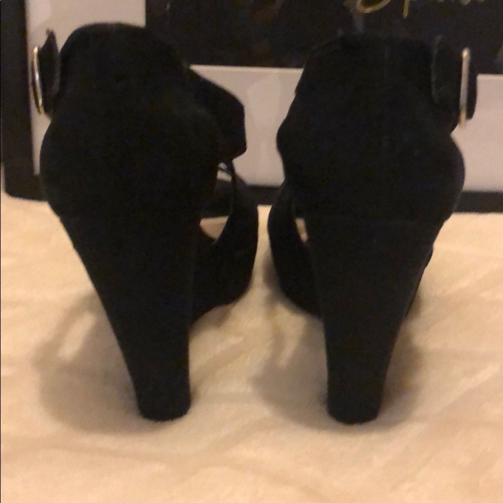 Black Suede Nine West Criss Cross Wedges - Picture 3 of 5